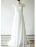 High Neckline Ivory Eyelash Lace Chiffon Sequined Sparkly Wedding Dress